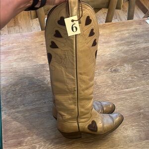 JUSTIN WMNS VINTAGE TAN LEATHER TALL HEART COWBOY BOOTS WESTERN RODEO SIZE 6